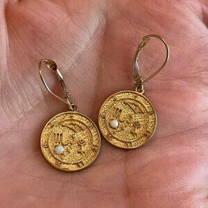 14kt Gold Zodiac Constellation Earrings with Opal Gemstone